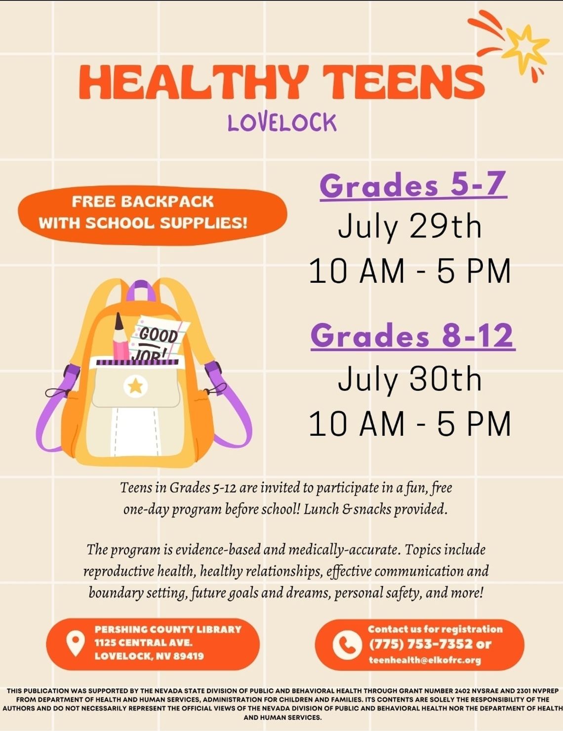 Healthy Teens – Backpack program