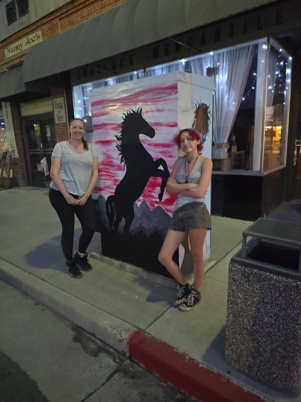 Lovelock Artists Add Mustang Pride to Downtown Power Box
