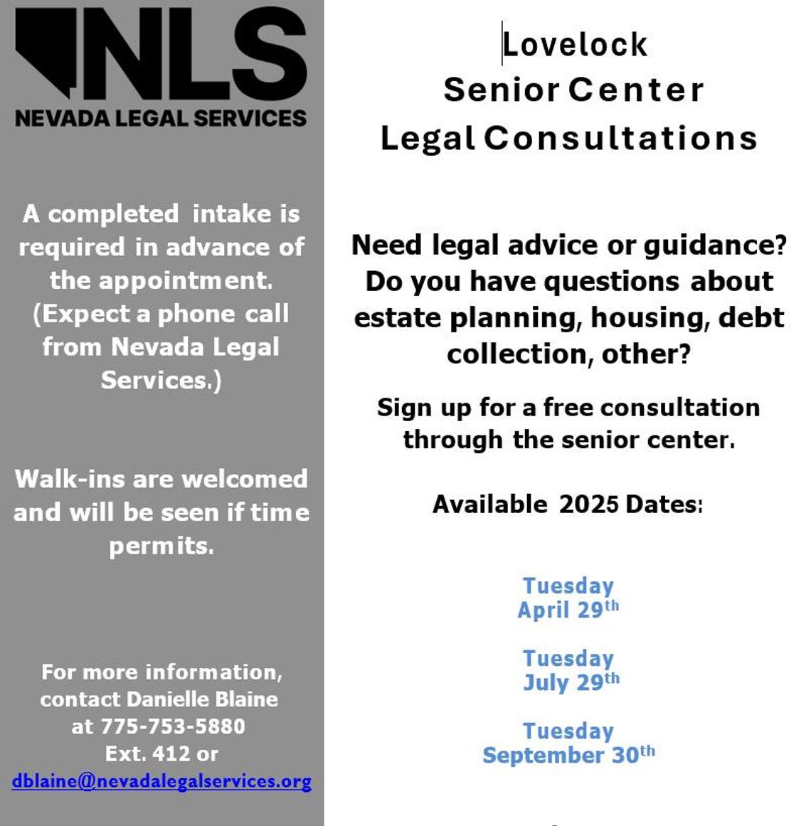 Nevada Legal Services at the Senior Center — Sept. 30